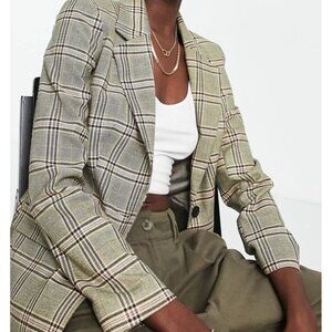 Topshop Women Plaid Single-Breasted Blazer Size 2 NWT